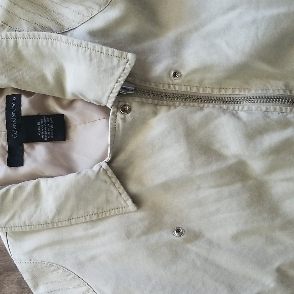 Calvin Klein Jeans Beige Cotton/Viscose Blend Moto Jacket Size XL - Picture 8 of 9